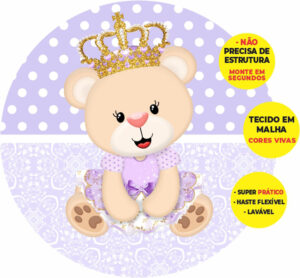 Painel Redondo 3D Princesa Ursinha Abre Fácil Tecido
