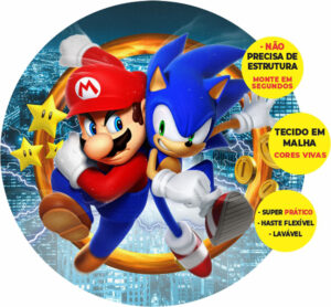 Painel Redondo 3D Sonic VS Mario Abre Fácil Tecido
