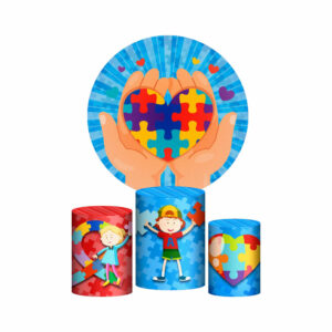 Trio Capa Cilindro + Painel Redondo 3D Autismo 1,50m Veste Fácil