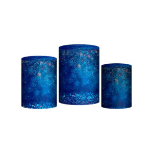 Trio Capa Cilindro Glitter Azul Escuro 3D Em Tecido Com Elástico