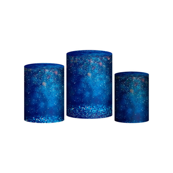 Trio Capa Cilindro Glitter Azul Escuro 3D Em Tecido Com Elástico