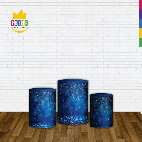 Trio Capa Cilindro Glitter Azul Escuro 3D Em Tecido Com Elástico - Image 2