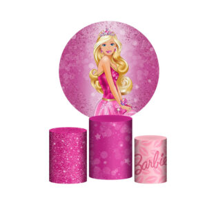 Trio Capa Cilindro + Painel Redondo 3D Barbie 1,50m Veste Fácil