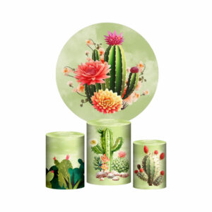 Trio Capa Cilindro + Painel Redondo 3D Cactos 1,50m Veste Fácil