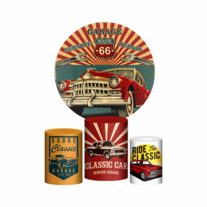 Trio Capa Cilindro + Painel Redondo 3D Carros Vintage 1,50m Veste Fácil