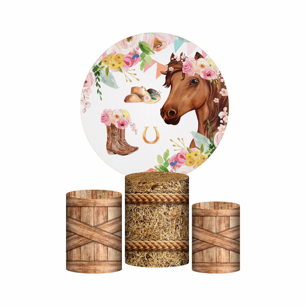 Trio Capa Cilindro + Painel Redondo 3D Cavalos Menina 1,50m Veste Fácil