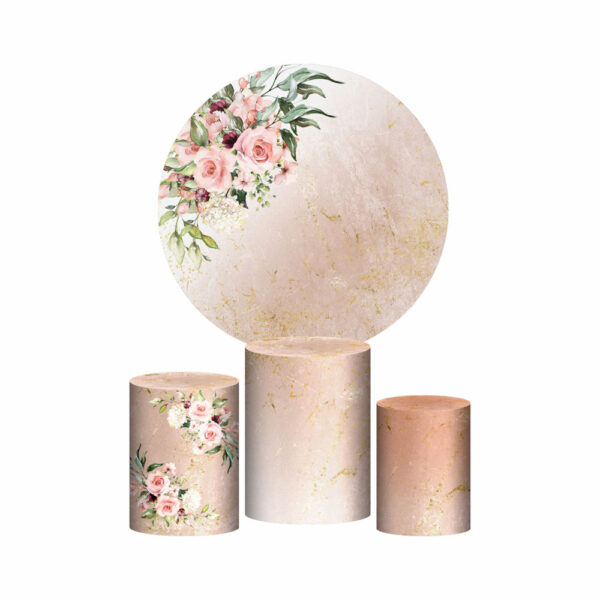 Trio Capa Cilindro + Painel Redondo 3D Floral Mármore 1,50m Veste Fácil
