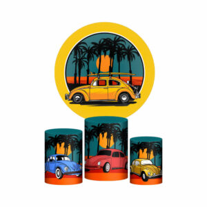 Trio Capa Cilindro + Painel Redondo 3D Fusca Retro 1,50m Veste Fácil