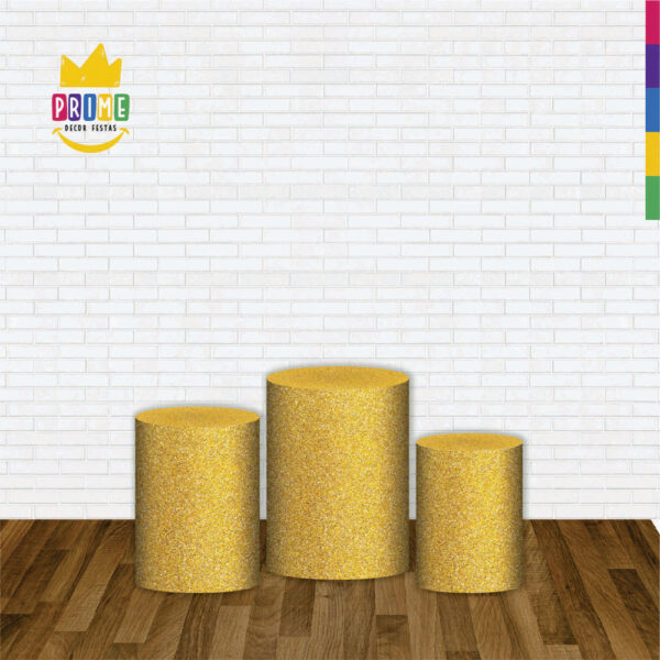 Trio Capa Cilindro Glitter Amarelo 3D Em Tecido Com Elástico - Image 2