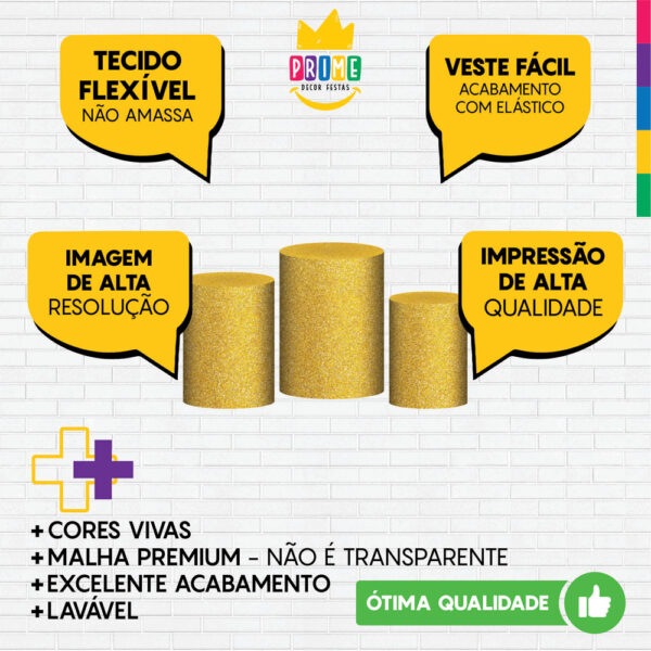 Trio Capa Cilindro Glitter Amarelo 3D Em Tecido Com Elástico - Image 3