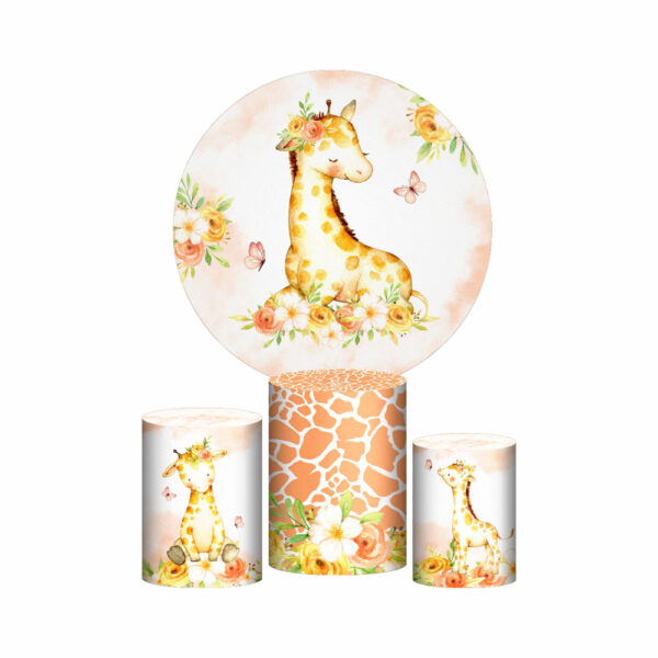 Trio Capa Cilindro + Painel Redondo 3D Girafa Cute1,50m Veste Fácil
