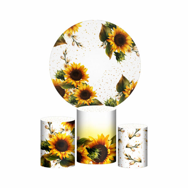 Trio Capa Cilindro + Painel Redondo 3D Girassol 1,50m Veste Fácil