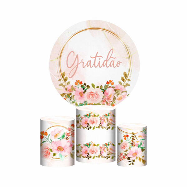 Trio Capa Cilindro + Painel Redondo 3D Gratidão 1,50m Veste Fácil
