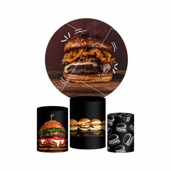 Trio Capa Cilindro + Painel Redondo 3D Hamburguer 1,50m Veste Fácil