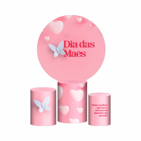 Trio Capa Cilindro + Painel Redondo 3D Dia das Mães Rosa 1,50m Veste Fácil