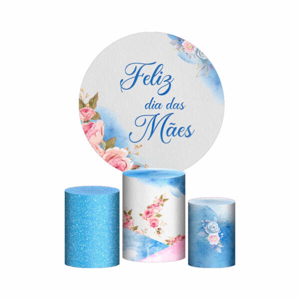 Trio Capa Cilindro + Painel Redondo 3D Dia das Mães Azul 1,50m Veste Fácil
