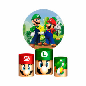 Trio Capa Cilindro + Painel Redondo 3D Super Mario Bros 1,50m Veste Fácil