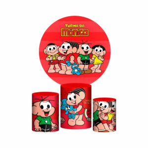 Trio Capa Cilindro + Painel Redondo 3D Turma da Mônica  1,50m Veste Fácil