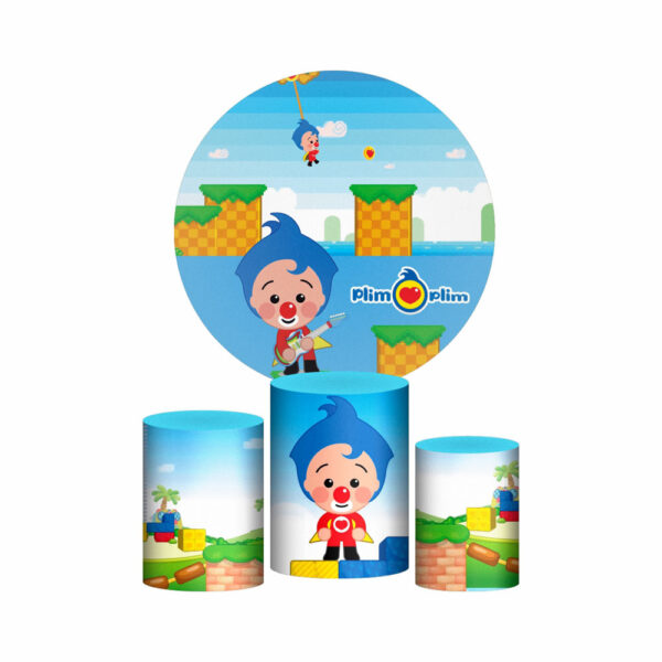 Trio Capa Cilindro + Painel Redondo 3D Palhaço Plim Plim 1,50m Veste Fácil