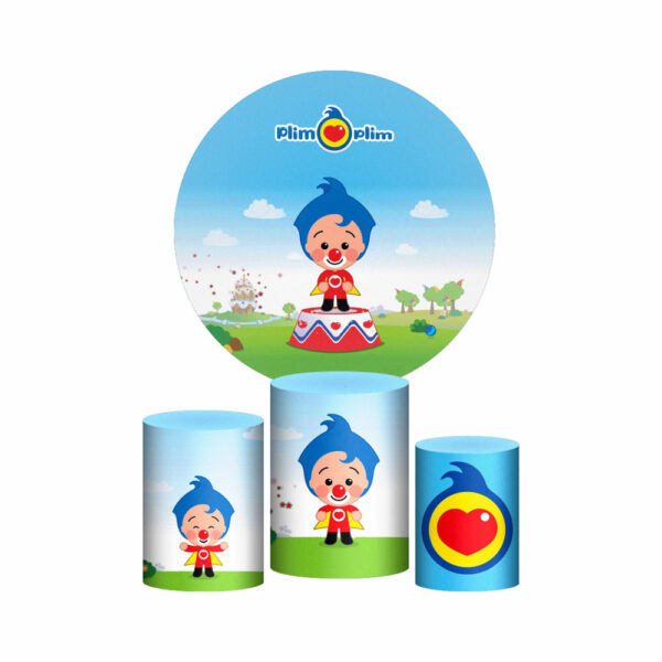 Trio Capa Cilindro + Painel Redondo 3D Palhaço Plim Plim 1,50m Veste Fácil