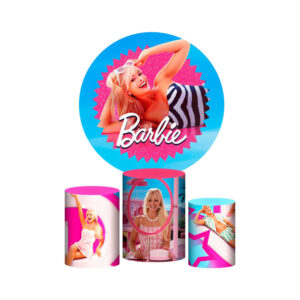 Trio Capa Cilindro + Painel Redondo 3D Barbie 1,50m Veste Fácil