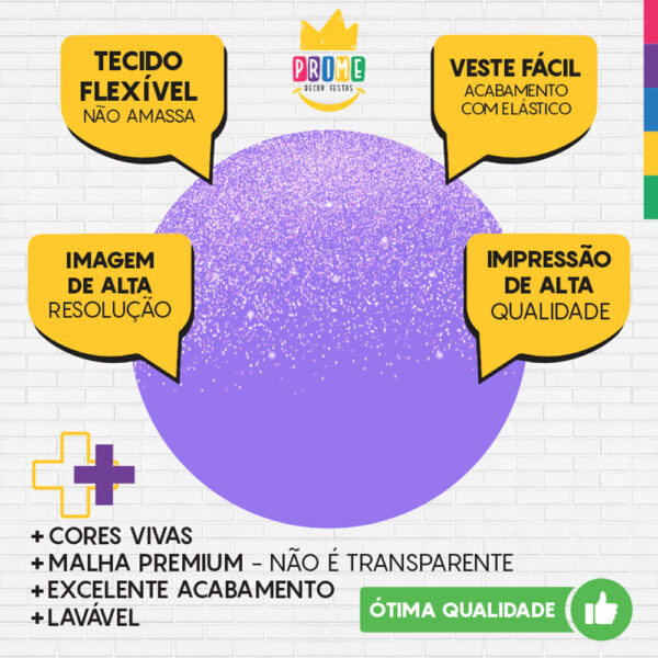 Painel Redondo 3D  Glitter Roxo Prata Tecido Sublimado - Image 3