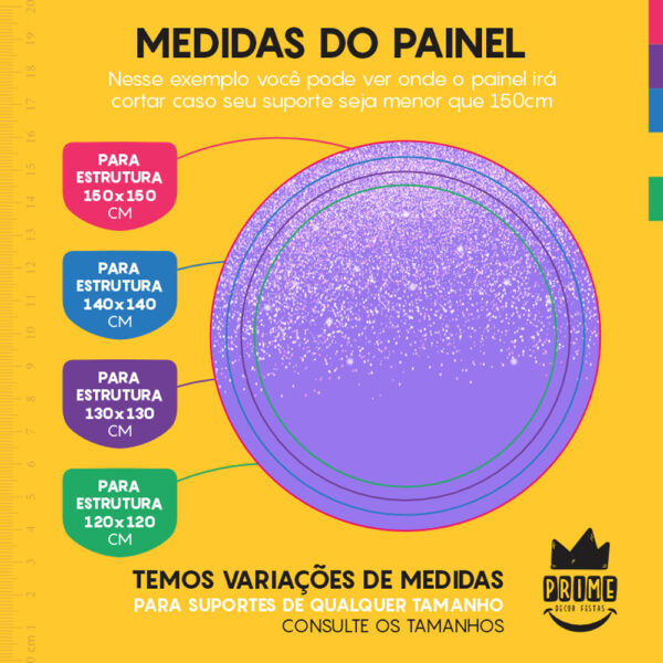 Painel Redondo 3D  Glitter Roxo Prata Tecido Sublimado - Image 4