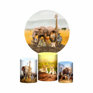Trio Capa Cilindro + Painel Redondo 3D Safari 1,50m Veste Fácil