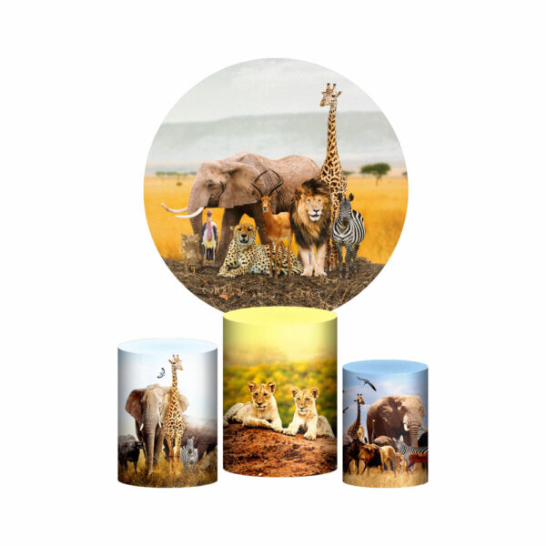 Trio Capa Cilindro + Painel Redondo 3D Safari 1,50m Veste Fácil