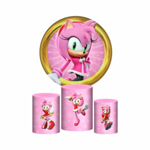 Trio Capa Cilindro + Painel Redondo 3D Sonic Amy Rose 1,50m Veste Fácil