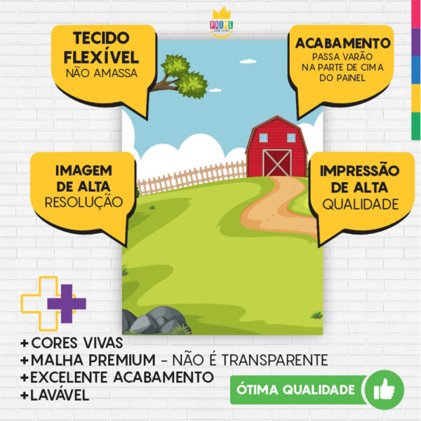 Painel de Festa Retangular 3D Fazendinha Casadinho 1,50m x 2,20 - Image 3