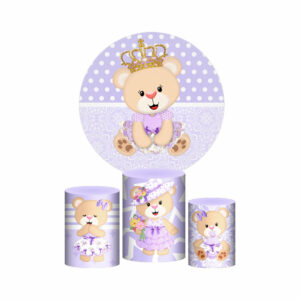 Trio Capa Cilindro + Painel Redondo 3D Princesa Ursinha 1,50m Veste Fácil