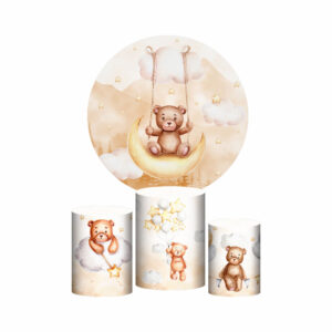Trio Capa Cilindro + Painel Redondo 3D Ursinho Cute 1,50m Veste Fácil