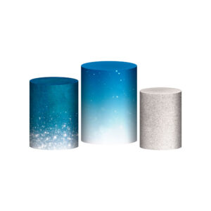Trio Capa Cilindro Glitter Azul Mesclado 3D Em Tecido Com Elástico