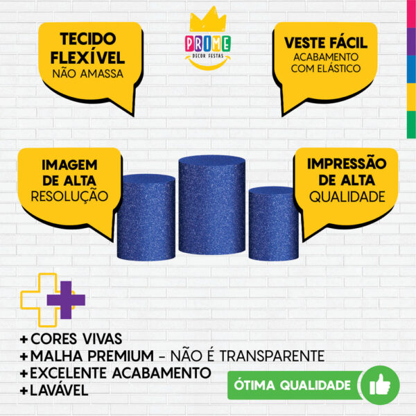 Trio Capa Cilindro Glitter New Azul 3D Em Tecido Com Elástico - Image 3