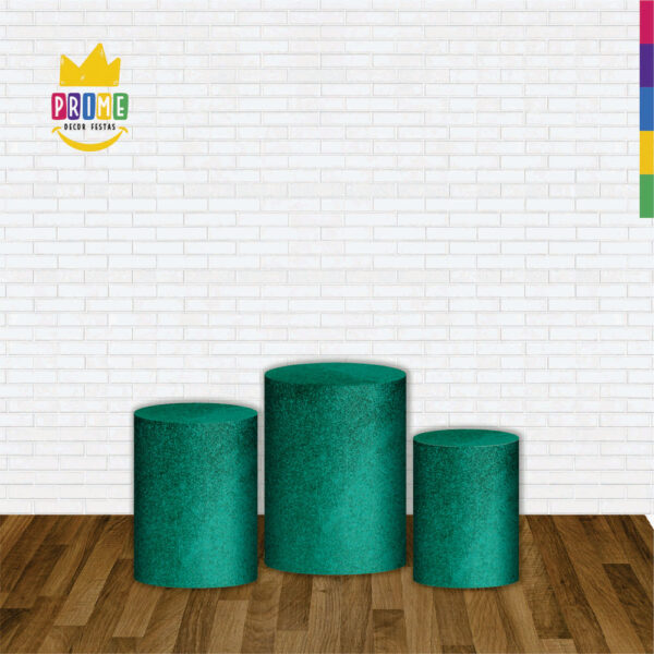 Trio Capa Cilindro Glitter Verde 3D Em Tecido Com Elástico - Image 2