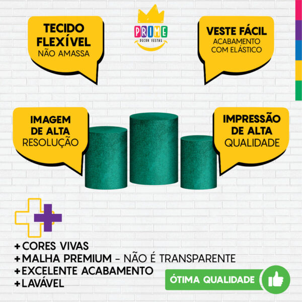 Trio Capa Cilindro Glitter Verde 3D Em Tecido Com Elástico - Image 3