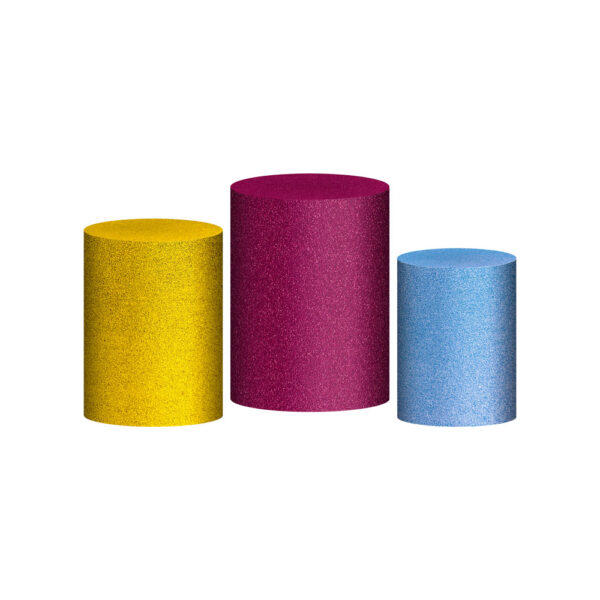 Trio Capa Cilindro Glitte Rosa - Amarelo - Azul 3D Em Tecido Com Elástico
