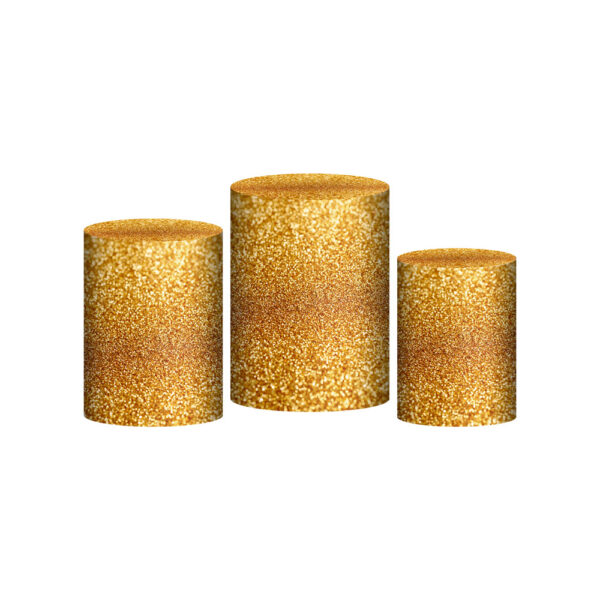 Trio Capa Cilindro Glitter Dourado 3D Em Tecido Com Elástico