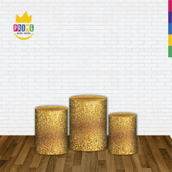 Trio Capa Cilindro Glitter Dourado 3D Em Tecido Com Elástico - Image 2