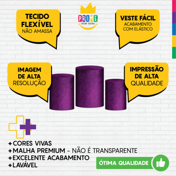 Trio Capa Cilindro Glitte Vinho 3D Em Tecido Com Elástico - Image 3