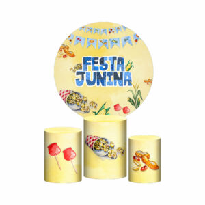 Trio Capa Cilindro + Painel Redondo 3D Festa Junina 1,50m Veste Fácil