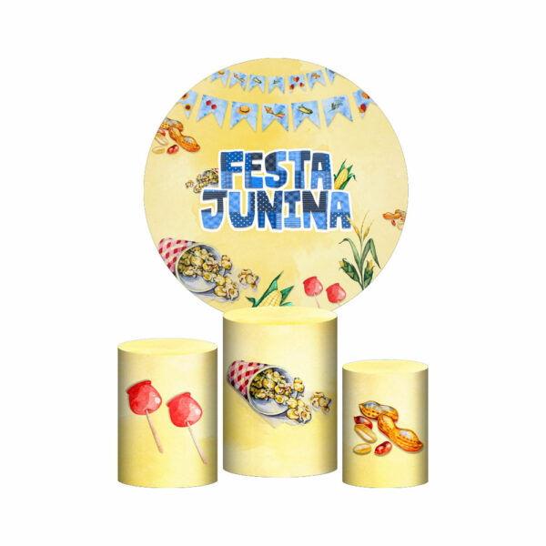 Trio Capa Cilindro + Painel Redondo 3D Festa Junina 1,50m Veste Fácil