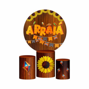 Trio Capa Cilindro + Painel Redondo 3D Arraiá 1,50m Veste Fácil