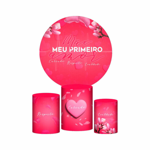 Trio Capa Cilindro + Painel Redondo 3D Dia das Mães Vermelho 1,50m Veste Fácil