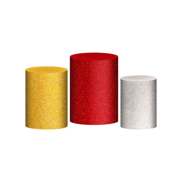 Trio Capa Cilindro Glitter Natal 3D Em Tecido Com Elástico