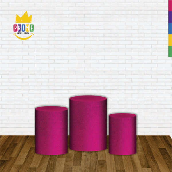 Trio Capa Cilindro Glitter Pink 3D Em Tecido Com Elástico - Image 2