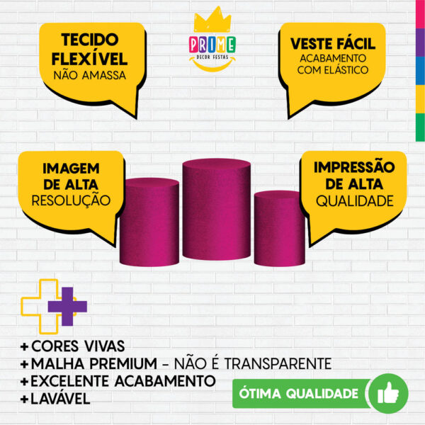 Trio Capa Cilindro Glitter Pink 3D Em Tecido Com Elástico - Image 3