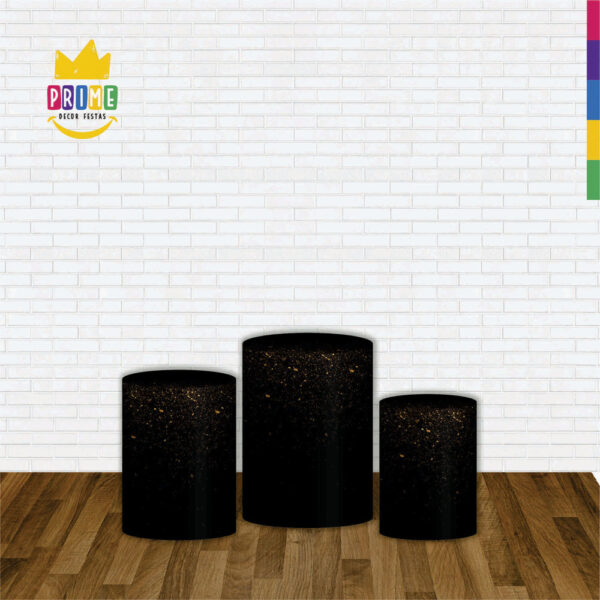 Trio Capa Cilindro Glitter Preto 3D Em Tecido Com Elástico - Image 2