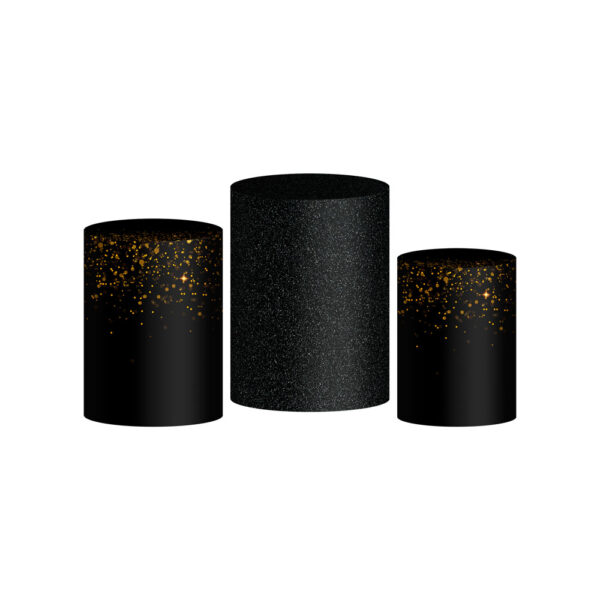 Trio Capa Cilindro Glitter New Preto Dourado 3D Em Tecido Com Elástico
